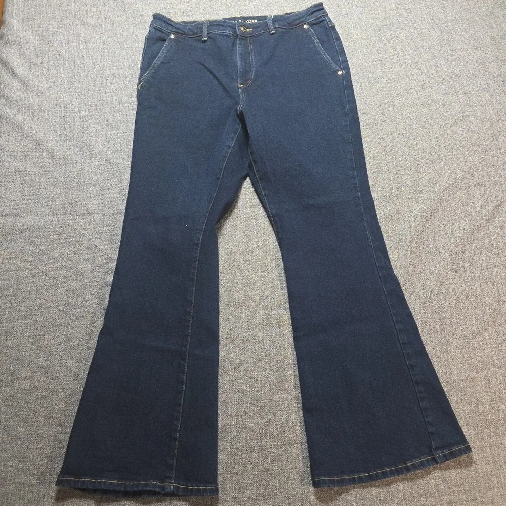 MICHAEL KORS Women's 12 Selma Flare Leg High-Rise Jeans Dark Wash Blue Denim